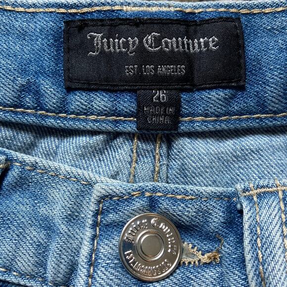 Juicy Couture High Rise Short Women's 26 Medium Wash Denim Distressed Frayed Hem - Picture 4 of 10